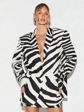 Zebra-Striped Black & White Blazer Dress (oversized fit)